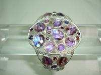 Vintage 50s Style Wide Purple Lucite & Diamante Silver Cuff Bracelet 