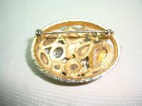 Vintage 50s Sphinx Purple & Blue Glass Diamante Domed Gold Brooch