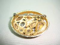 Vintage 50s Sphinx Purple & Blue Glass Diamante Domed Gold Brooch