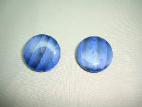 Vintage 40s Retro Semi Precious Blue Agate Button Clip On Earrings