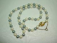 Quality Grey and White Simulated Pearl Necklace Sterling Silver Clasp 