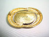 Vintage 80s Signed Monet Black Lucite Goldplated Oval Swirl Brooch