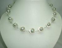 Signed Designer Pearl Incased Clear Lucite Bead and Crystal Necklace 