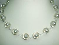 Signed Designer Pearl Incased Clear Lucite Bead and Crystal Necklace 