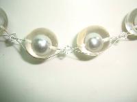 Signed Designer Pearl Incased Clear Lucite Bead and Crystal Necklace 