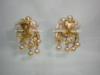 1960s Groovy Go-Go Circles & Beads Dangle Drop Clip On Gold Earrings