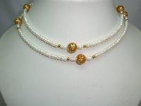 Beautiful Real Freshwater Pearl Bead Necklace with Gold Filigree Beads