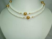 Beautiful Real Freshwater Pearl Bead Necklace with Gold Filigree Beads