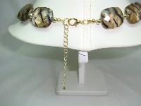 Chunky Gold Black Stripe Lucite Bead Necklace with Matching Bracelet
