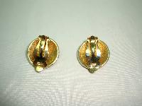 Vintage 80s Quality Domed Brown Gold Enamel Diamante Clip On Earrings
