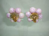 Vintage 50s Chunky Marbled Pink Lucite Flower Shaped Clip On Earrings