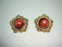 Vintage 50s Fabulous Chunky Domed Red Lucite Goldtone Clip On Earrings