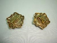 Vintage 50s Fabulous Chunky Domed Red Lucite Goldtone Clip On Earrings