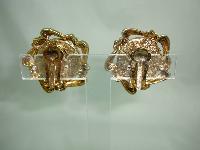 Vintage 50s Fabulous Chunky Domed Red Lucite Goldtone Clip On Earrings