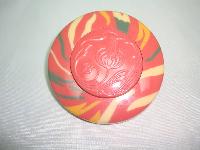 Vintage 50s Large Orange Cream Lucite Swirl Button Flower Brooch