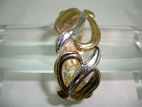 Vintage 80s Stylish Wide Silver and Gold Fancy Cuff Clamper Bracelet 