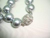 1980s Quality Grey Faux Pearl Glass Bead Necklace Fab Diamante Clasp!