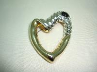 Large Contemporary Gold and Silver Diamante Stylised Heart Brooch Fab!
