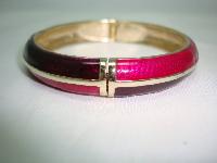 Vintage 80s Deep Pink and Purple Enamel Stripe Goldtone Hinged Bangle
