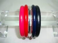 Vintage 70s Red Pink Black Clear and Navy  Set of Plastic Bangles 