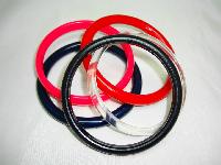Vintage 70s Red Pink Black Clear and Navy  Set of Plastic Bangles 