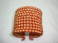 1950s Stunning Wide 10 Row Gold Faux Pearl Bead Flexible Cuff Bracelet