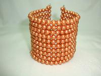 1950s Stunning Wide 10 Row Gold Faux Pearl Bead Flexible Cuff Bracelet
