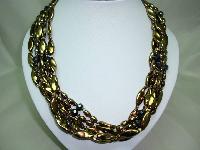 Vintage 50s 6 Row Gold & AB Glass Bead Twist Necklace Fab Flower Clasp