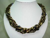 Vintage 50s 6 Row Gold & AB Glass Bead Twist Necklace Fab Flower Clasp