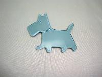 Very Cute Teal Blue Lucite Scottie Dog Brooch with Diamante Collar