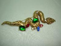 Vintage 50s Stunning Multi Coloured Diamante Encrusted Gold Snake Brooch 