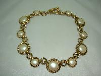 1980s Chunky Faux Pearl and Gold Chain Link Collar Necklace Stunning!
