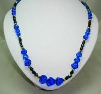 Vintage 50s Blue Glass and AB Peacock Sparkle Glass Bead Necklace