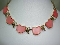 Vintage 50s Fab Pink Moonglow Lucite Fancy Link Gold Choker Necklace