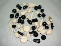 £32.00 - Black and Cream Rose Carved Lucite Bead Necklace with Cultured Pearls!