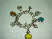 1950s Unique and Fabulous Chunky Glass and Goldtone Charm Bracelet 