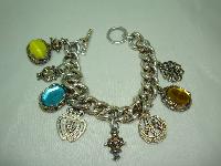 1950s Unique and Fabulous Chunky Glass and Goldtone Charm Bracelet 