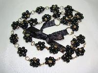 Fabulous Black and Gold Glass Bead Flower Cluster Gold Link Necklace