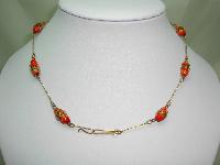 1930s Red Venetian Glass Wedding Cake Bead Rolled Gold Link Necklace