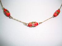 1930s Red Venetian Glass Wedding Cake Bead Rolled Gold Link Necklace