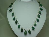Vintage 30s Beautiful Real Aventurine Smooth Bead Drop Silver Necklace