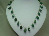 Vintage 30s Beautiful Real Aventurine Smooth Bead Drop Silver Necklace