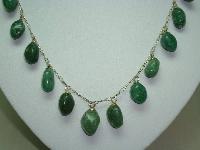 Vintage 30s Beautiful Real Aventurine Smooth Bead Drop Silver Necklace