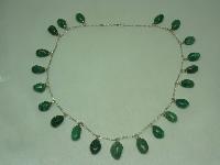 Vintage 30s Beautiful Real Aventurine Smooth Bead Drop Silver Necklace