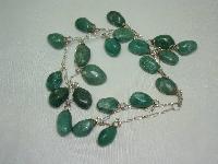 Vintage 30s Beautiful Real Aventurine Smooth Bead Drop Silver Necklace