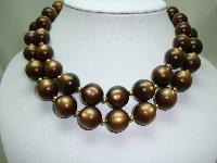 Vintage 50s Stunning 2 Row Chunky Brown Moonglow Lucite Bead Necklace