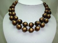 Vintage 50s Stunning 2 Row Chunky Brown Moonglow Lucite Bead Necklace