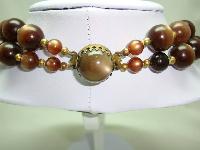 Vintage 50s Stunning 2 Row Chunky Brown Moonglow Lucite Bead Necklace