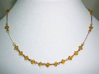 1930s Delicate Rolled Gold Link Amber Crystal Glass Bead Necklace 