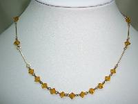 1930s Delicate Rolled Gold Link Amber Crystal Glass Bead Necklace 